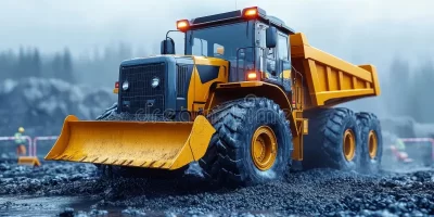 powerful-dump-truck-actively-transporting-materials-construction-site-surrounded-fog-rocky-terrain-workers-343600529